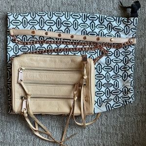 Rebecca Minkoff Mini 5 Zip Rocker Leather Crossbody Bag - Beige, Rose Gold